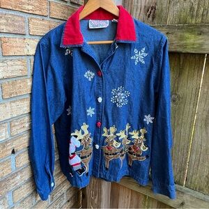 Vintage Tantrums Red and Blue Denim Christmas Shirt
